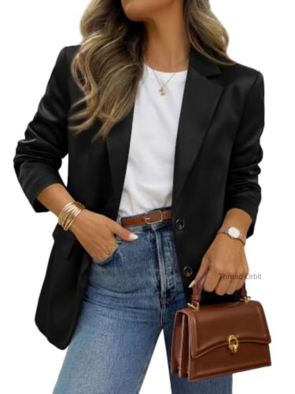 Satin Long Sleeve Blazer Button Down Business Casual